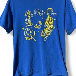 Blue graphic old school tattoo tee tiger mom heart dice cherries diamonds